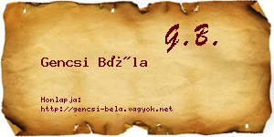 Gencsi Béla névjegykártya